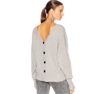 ISABEL MARANT Caleb Sweater Grey Vneck Crewneck Open Back Buttons Cashmere Sz 40